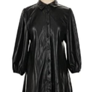 Zara Black Faux Leather Midi Dress  | Edgy Chic- SZ. Small